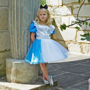 Deluxe Girls Alice Dress with Shimmer Glitter Tulle Skirt