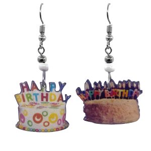 Acrylic Happy Birthday Cake Dangle Earrings