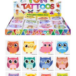 Mini Owl Temporary Tattoos (4cm) 12 Piece Packs