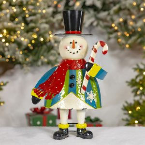 25.5″ Tall Iron Snowman Holding Candy Cane Figurine “Jingle-Jangle”