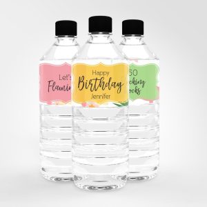 Tropical Flamingo Birthday Water Bottles